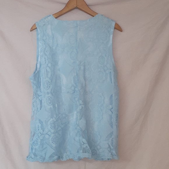 Powder blue v-neck sleeveless lace top - Picture 2 of 7